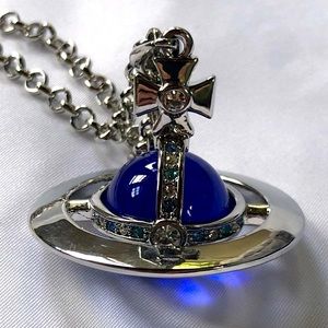 Large Blue Saturn Orb Necklace